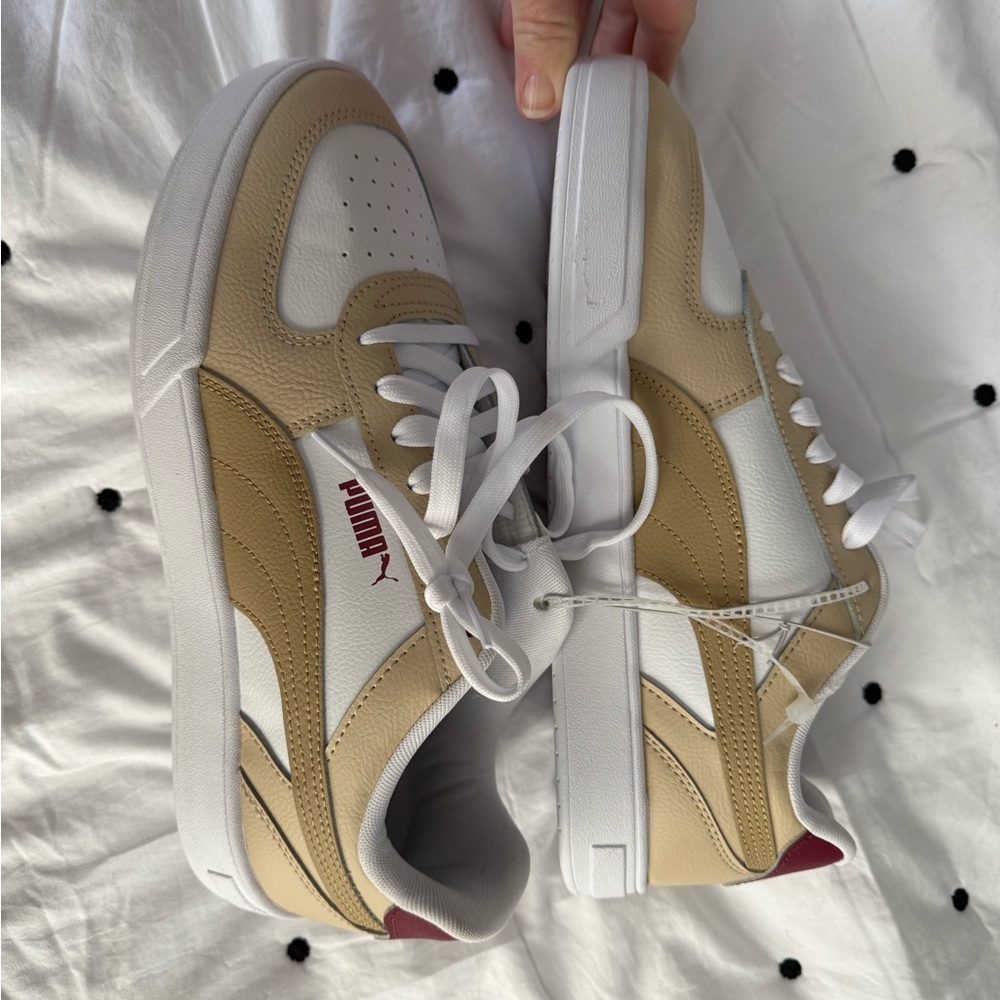 Puma White and Tan Casual Sneakers